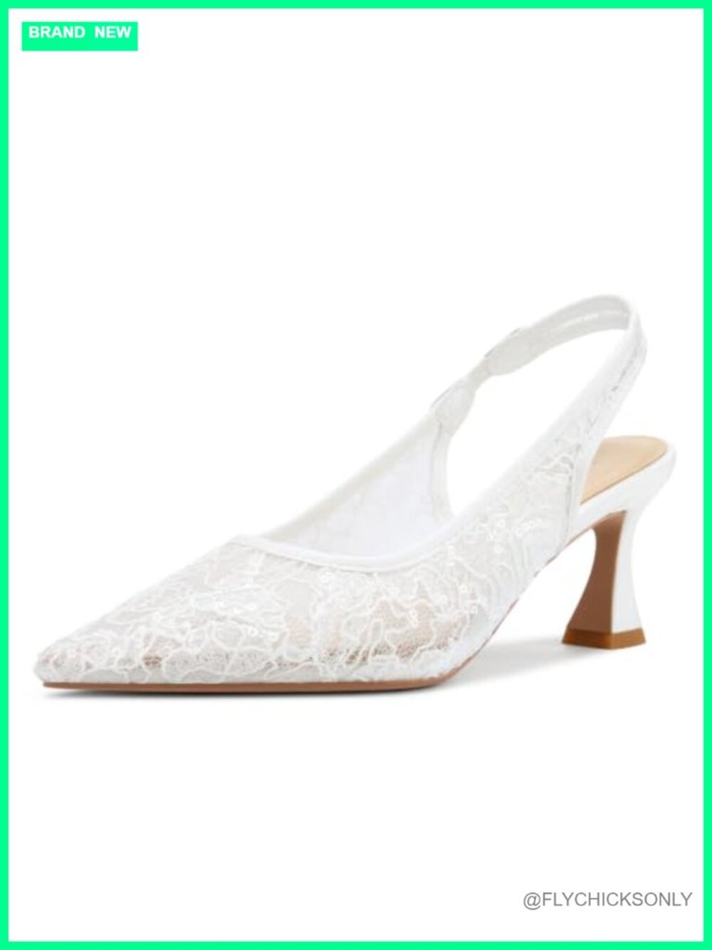 Lace Mesh Slingback Heels Pointed Toe Kitten Heel Wedding Pumps